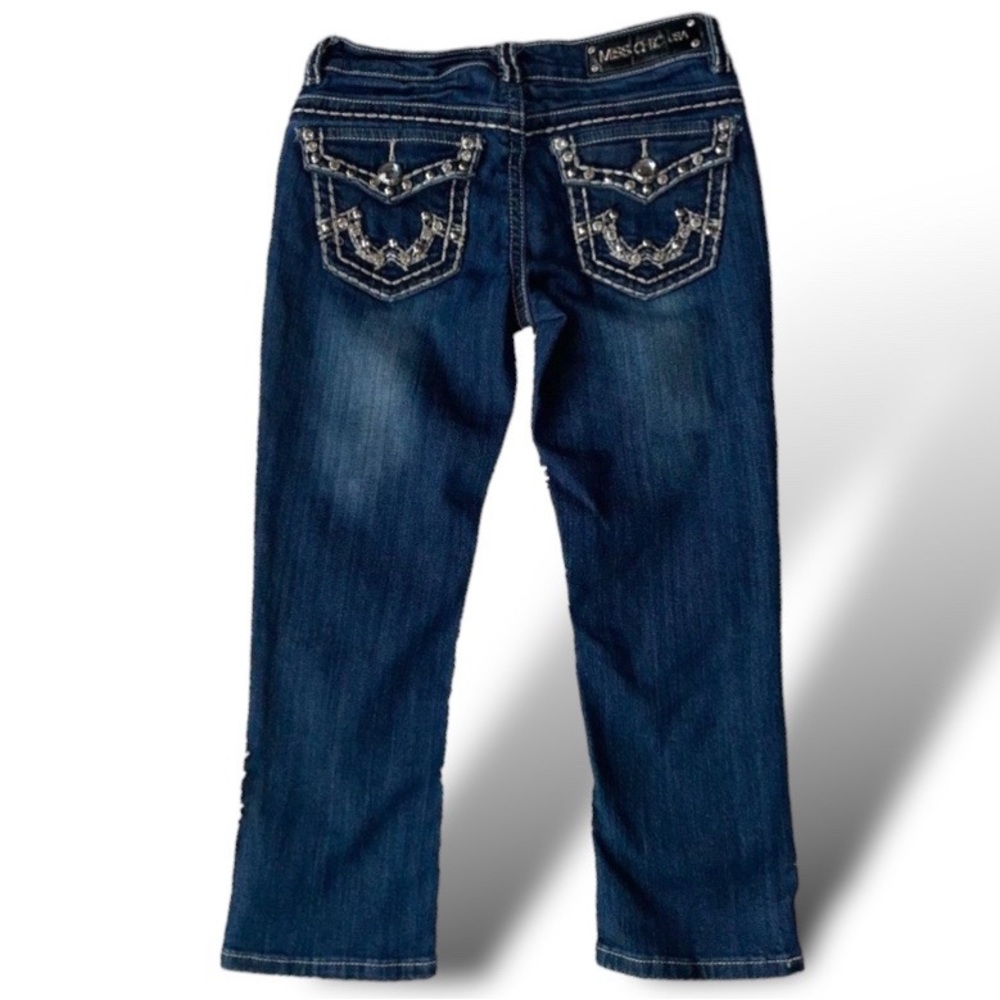 Miss Chic Jean Bermuda Embellished women’s Capris size 3 denim blue zip per - Picture 9 of 9